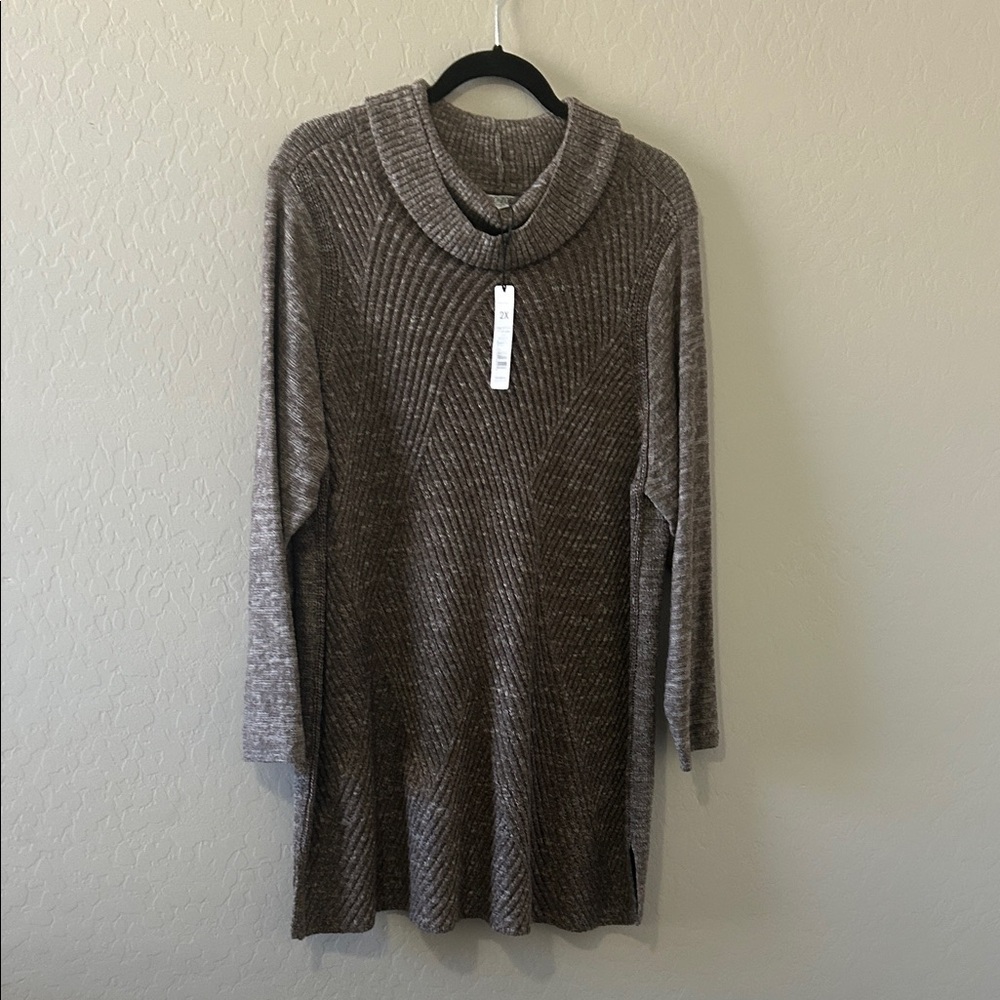 Nic+Zoe Cozy Long-Sleeve Chenille Tunic Sweater - Taupe 2X